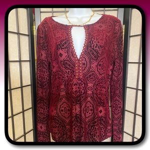 Free People Burgundy Paisley Print Empire Waist Velvet Top